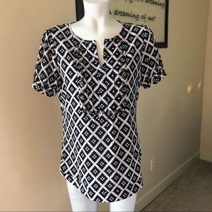 Women's 41 Hawthorn Navy & Cream Career Blouse from Stitch Fix, Size Small